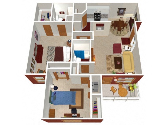 Floor plan for 2 beds, 2 baths, 1152 sqft
